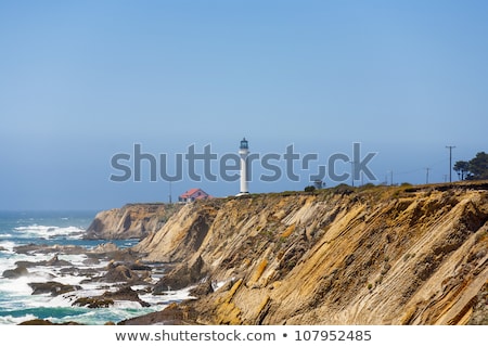 Stockfoto: Famous Point Arena Lighthouse In Morning Fog