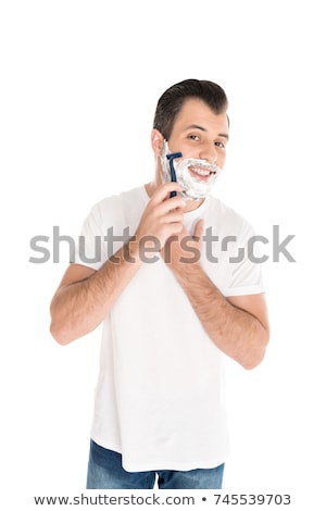 Stock fotó: Handsome Man Shaving Isolated On White