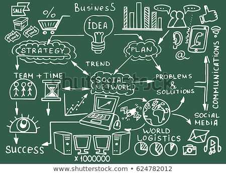 Foto stock: Social Network - Doodle Illustration On Green Chalkboard