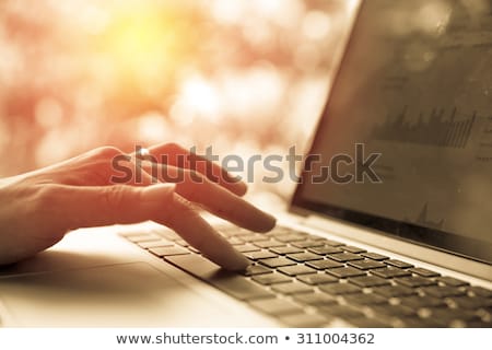 Stockfoto: Hand Using Laptop Information Database Concept
