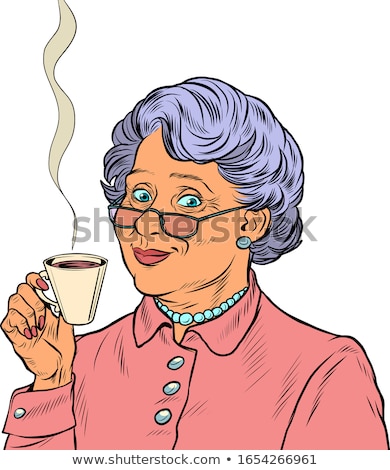 Beautiful Lady Drinking Coffee Retro Portrait Stockfoto © studiostoks