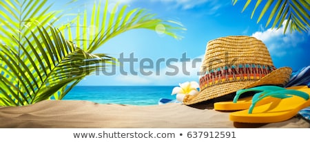 Zdjęcia stock: Beach Hat Slippers And Sunglasses On The Beach