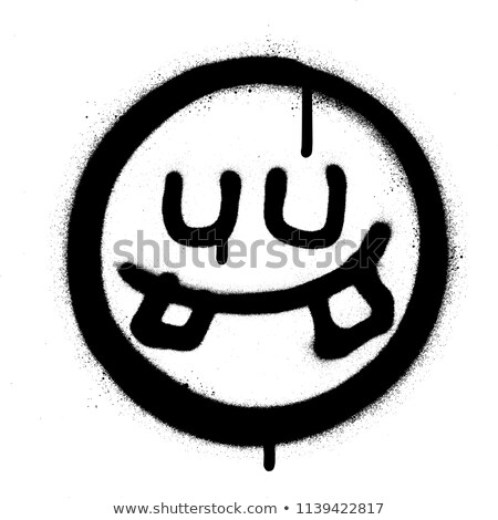 Stock fotó: Graffiti Icon With Silly Smile And Closed Eyes In Black Over Whi