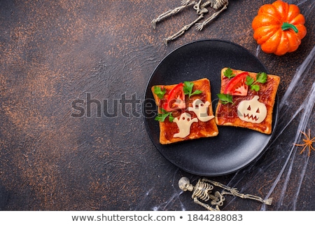 Stockfoto: Halloween Sandwiches Toasts With Ghost And Pumpkin