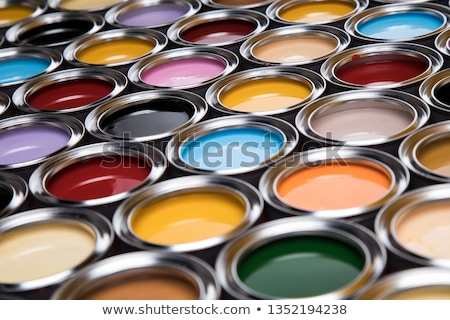 Stok fotoğraf: Group Of Tin Metal Cans With Color Paint