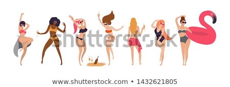 Stock foto: Happy Woman In Bikini Swimsuit Dancing On Beach