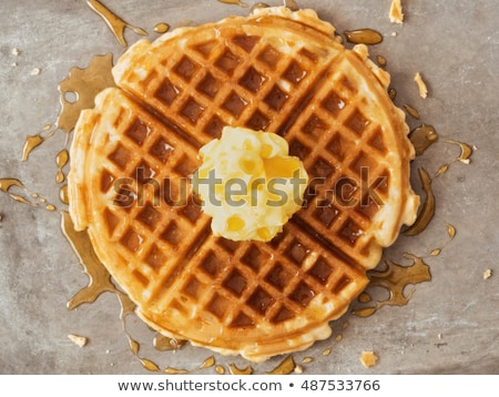 Foto d'archivio: Rustic Traditional Waffle With Butter And Maple Syrup