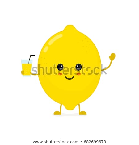 Stok fotoğraf: Happy Yellow Lemon Fresh Fruit With Green Leaf Cartoon Mascot Character Holding A Blank Sign