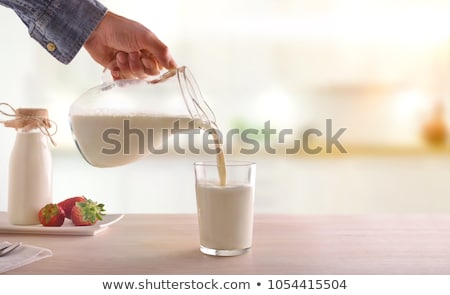 Stockfoto: Fresh Dairy Products On White Table Background Glass Of Milk Bowl Of Sour Cream And Cottage Cheese