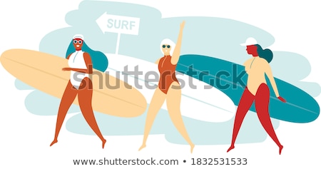 Hot And Fun Summer Woman Surfing On Board Poster Zdjęcia stock © Zubada