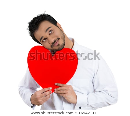 Stock fotó: Daydreaming Boy Holding Red Love Heart