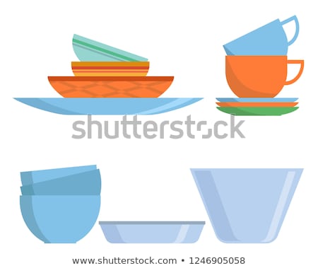 Stock fotó: Stack Of Glass Plates And Spoon