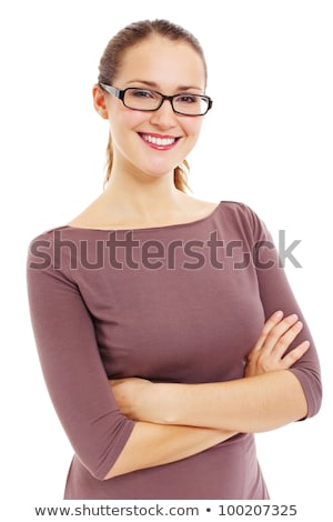 ストックフォト: Beautiful Smiling Young Business Woman Holding Her Glasses