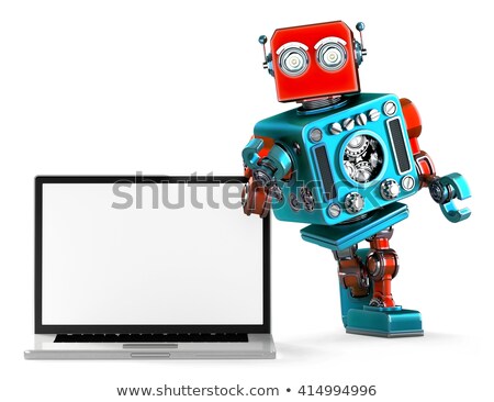 Foto stock: Retro Robot With Blank Screen Laptop 3d Illustration Isolated