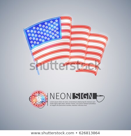 Stok fotoğraf: Neon Sign Wavy Usa Flag On Light Gray