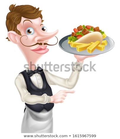Zdjęcia stock: Pointing Waiter Holding Kebab Mascot
