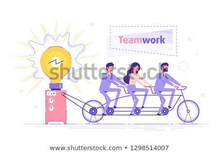 Stock photo: Teamwork Vector Female And Male Characters Lighting A Large Yellow Light Bulb Illustration