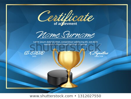 Foto stock: Ice Hockey Certificate Diploma With Golden Cup Vector Sport Graduation Elegant Document Luxury Pa