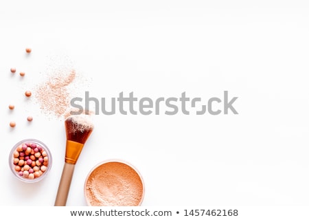 Stock photo: Female With Cosmetic Brushes White Background Copyspace