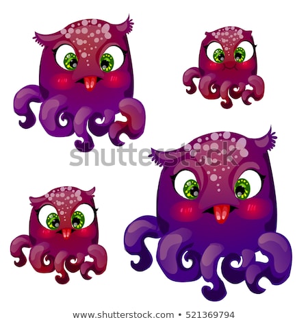 Stock fotó: Set Cartoon Funny Fantasy Animals A Hybrid Of A Octopus And Owls Isolated On White Background Vect