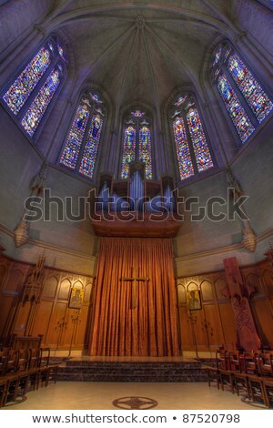 Foto stock: Pipe Organ Stained Glass Altar At Grace Cathedral