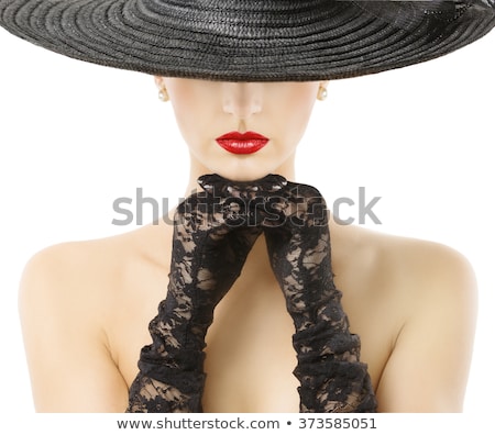 ストックフォト: Woman Black And Red Lace Gloves Isolated On White