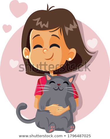 Zdjęcia stock: Emotional Young Girl With Cat