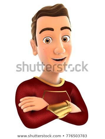 Stock photo: 3d Red Hero With Arms Crossed