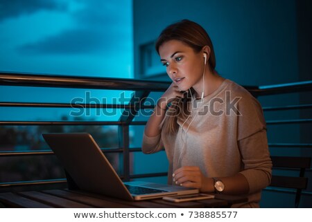 Stockfoto: Student Or Woman Typing On Laptop At Night Home