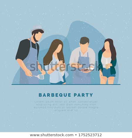 Stockfoto: Bbq Party Set People Cooking Vector Illustration