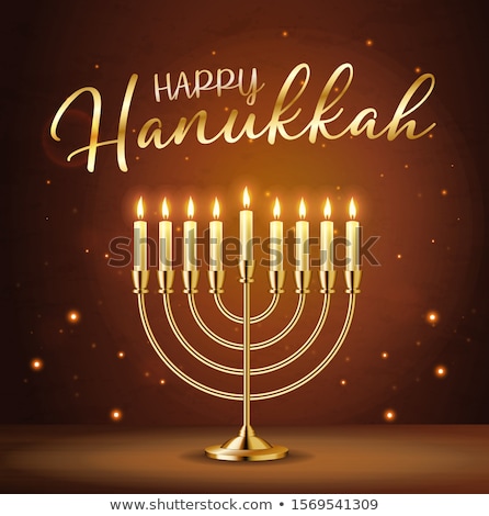 Stock photo: Golden Realistic Menorah Candlestick With Burning Candles