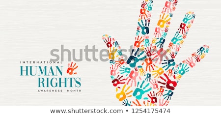 Stok fotoğraf: Human Rights Card Of Colorful People Hand Prints