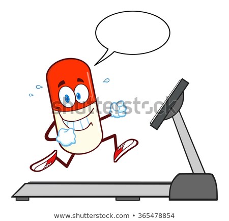 Сток-фото: Happy Pill Capsule Cartoon Character Running On A Treadmill