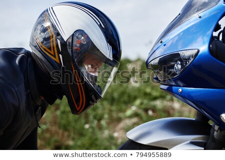 Foto stock: Motorbike Riding Hobby Man Wearing Safety Helmet
