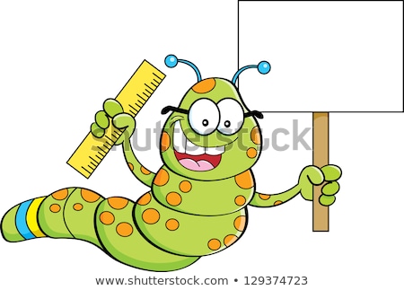 ストックフォト: Cartoon Inchworm Holding A Sign