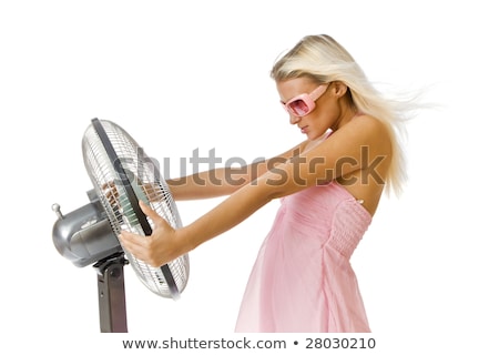 Foto stock: Woman With Wind Machine