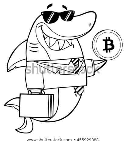 Black And White Shark Cartoon Mascot Character With Sunglasses Surfing And Waving Stok fotoğraf © HitToon
