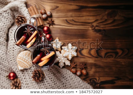 Stok fotoğraf: Christmas Food Background - Mulled Wine Decorative Border Of Spices And Drinks On White Wooden Boa