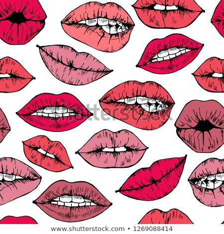 Stock photo: Parted Lips Painted With Red Lipstick White Teeth