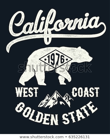 Foto stock: California Typography Print Grizzly Bear T Shirt Vector