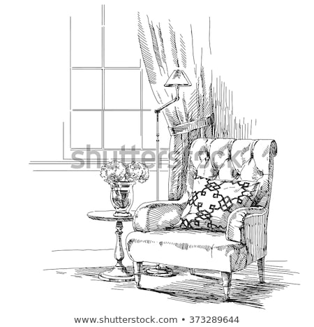 Foto stock: Hand Drawn A Soft Chair With A Pillow Vector Illustration In Sk