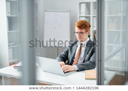 Zdjęcia stock: Young Lawyer In Elegant Suit Reading Online Data
