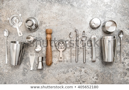 Foto stock: Set Of Bar Tools On Stone Table