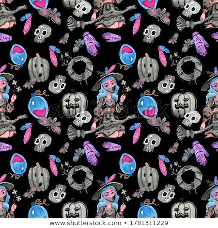 Сток-фото: Day Of The Dead Watercolor Skull Seamless Pattern