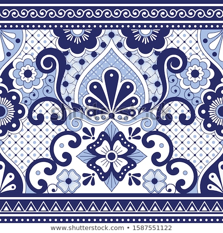 Foto stock: Mexican Talavera Poblana Vector Seamless Pattern Repetitive Background Inspired By Traditional Pott