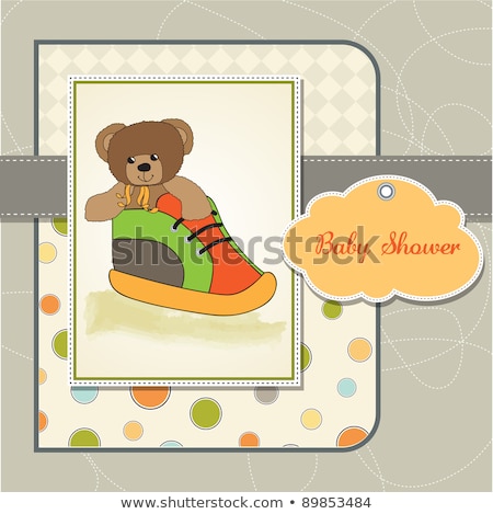 Сток-фото: Shower Card With Teddy Bear Hidden In A Shoe