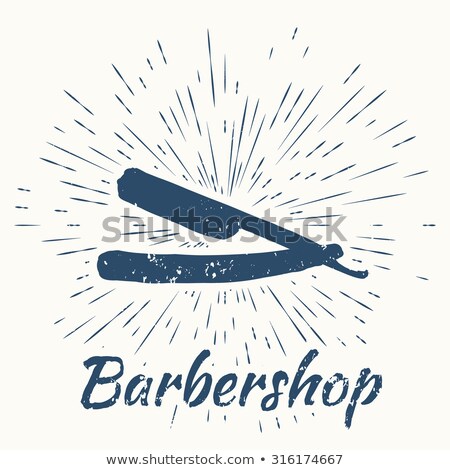 Stock fotó: Straight Razor And Vintage Sun Burst Frame Barbershop Emblem