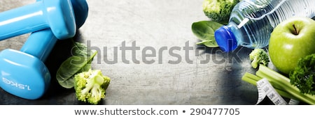 Stock photo: Fresh Healthy Vegetables Water And Measuring Tape Health And D