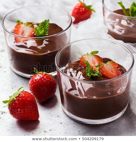 Сток-фото: Strawberries In Chocolate Pudding