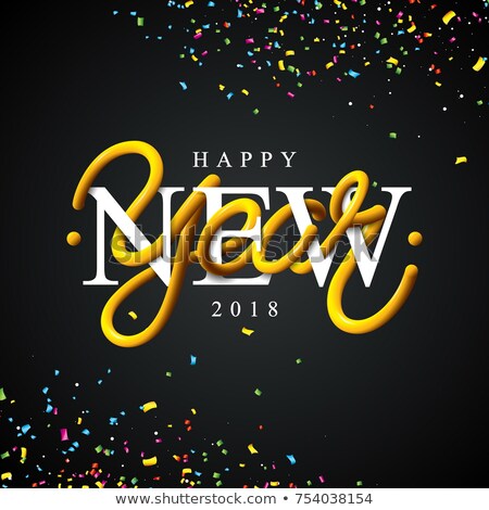 Foto stock: Happy New Year Illustration With Intertwined Tube Typography Design And Gold Ornamental Glass Ball O